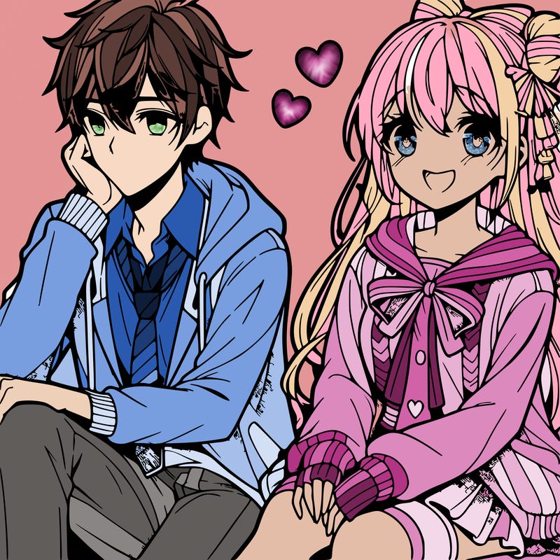 anima girl and boy in love