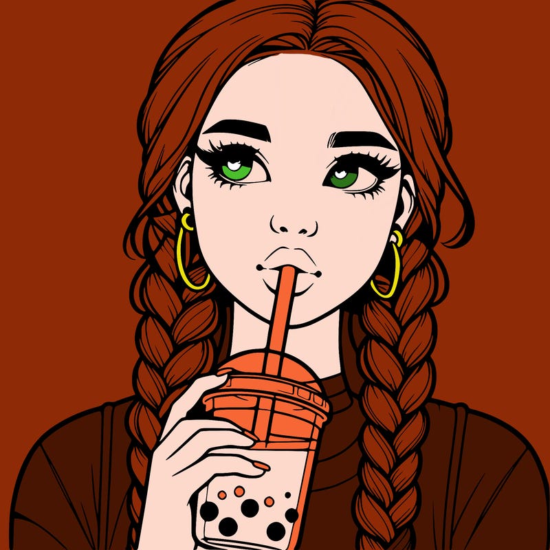realistic girl with braided hair drinking boba