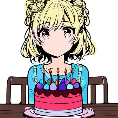 manga birthday girl with cake