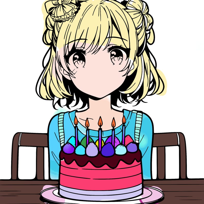 manga birthday girl with cake