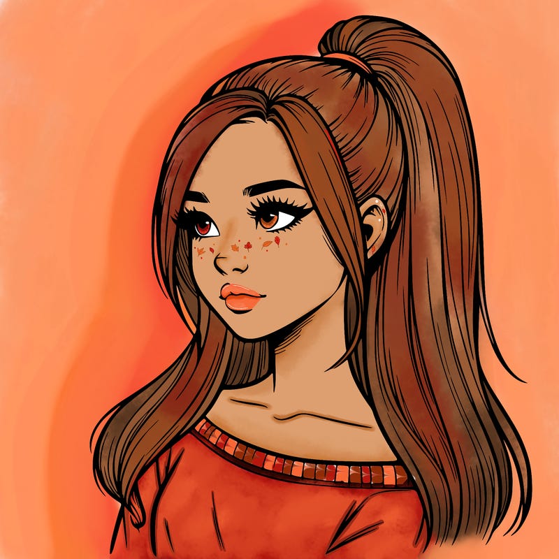 realistic girl with a high ponytail