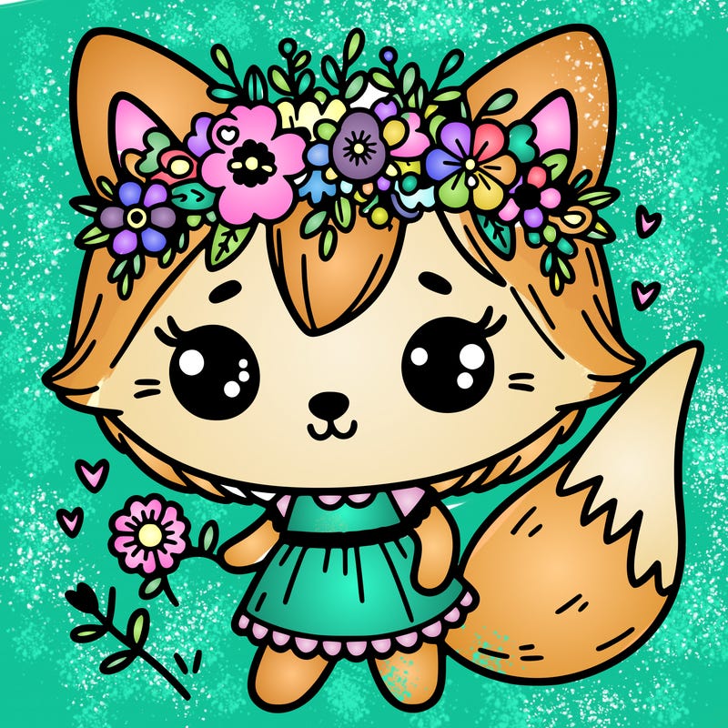 cute girl fox with a flower crown