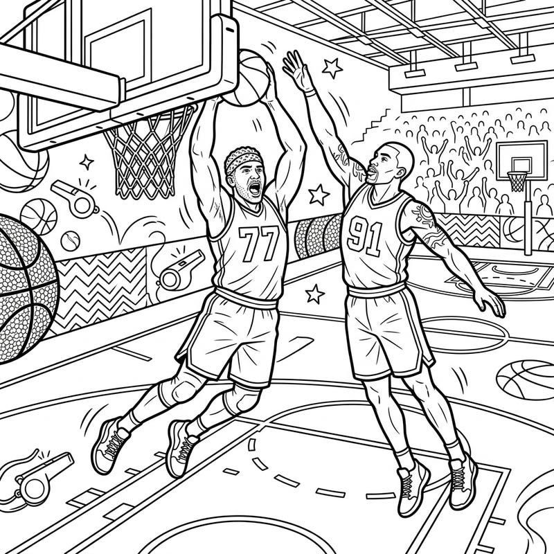 Experience the thrill of the basketball court with this engaging coloring page featuring two powerful NBA centers. Designed with seniors in mind, it offers clear lines and mature themes for a satisfying creative escape.