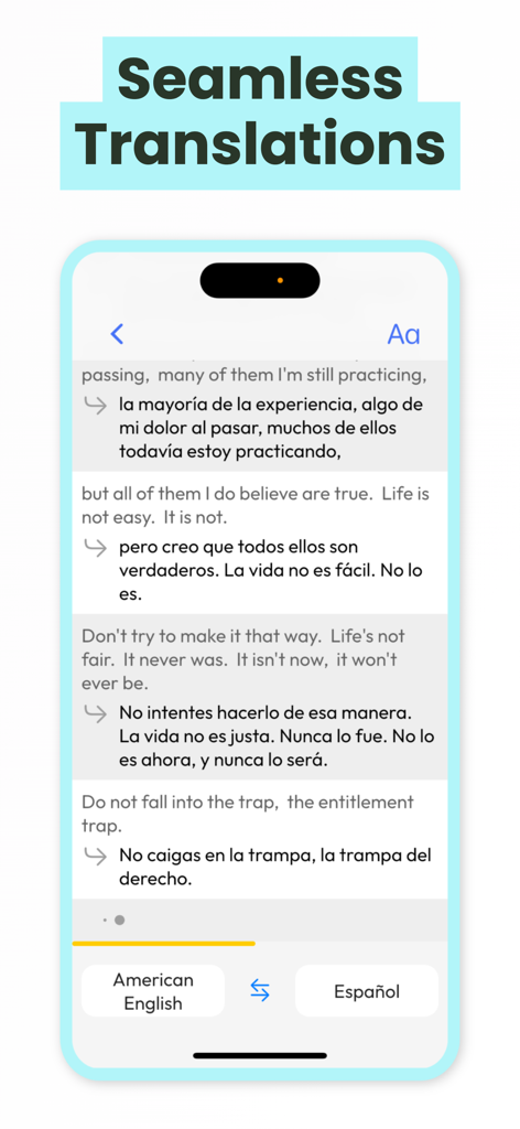 Live Voice Translator: Hope - A smartphone displaying a live translation from English to Spanish