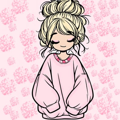 girl with baggy sweatshirt and messy bun