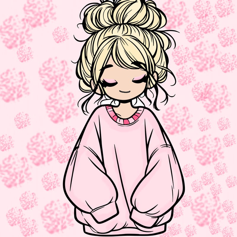 girl with baggy sweatshirt and messy bun
