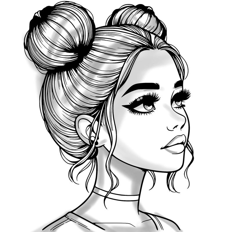 realistic girl with buns on the top of her head