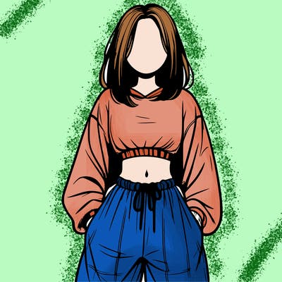 realistic girl faceless with baggy pants and a crop top
