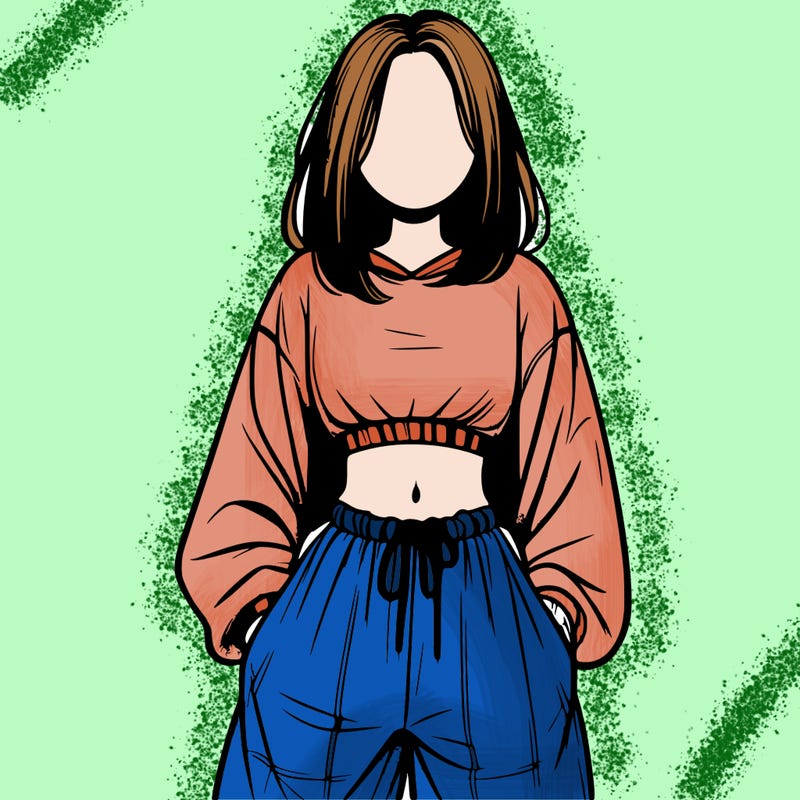realistic girl faceless with baggy pants and a crop top
