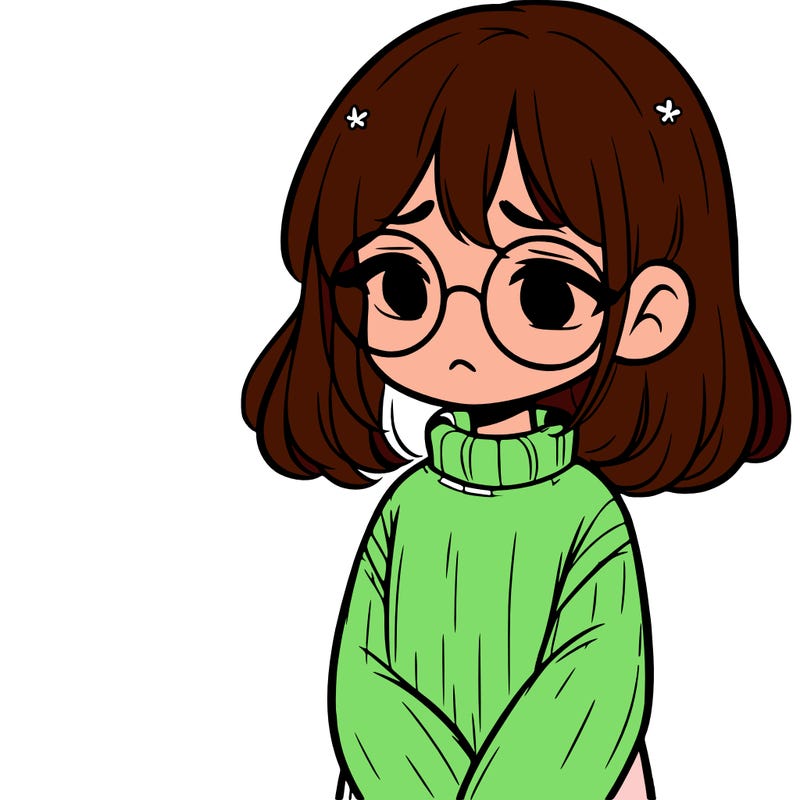 sad girl with glasses in a sweater