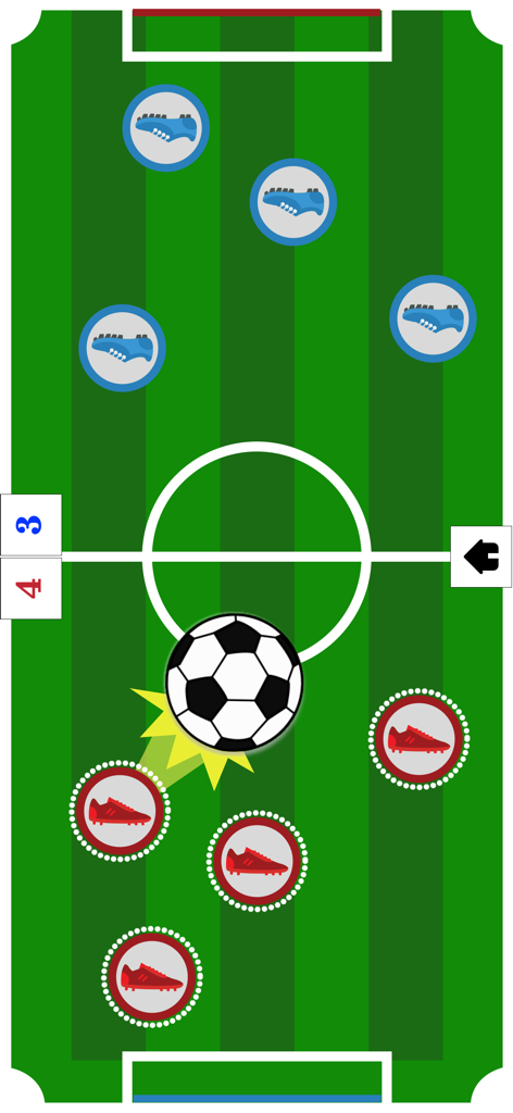 1 2 Player Games,Offline Games - Vue de dessus d'un mini-jeu de football à deux joueurs avec des cercles d'équipes rouge et bleue sur un terrain vert