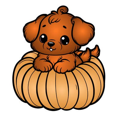 cute little puppy in a pumpkin