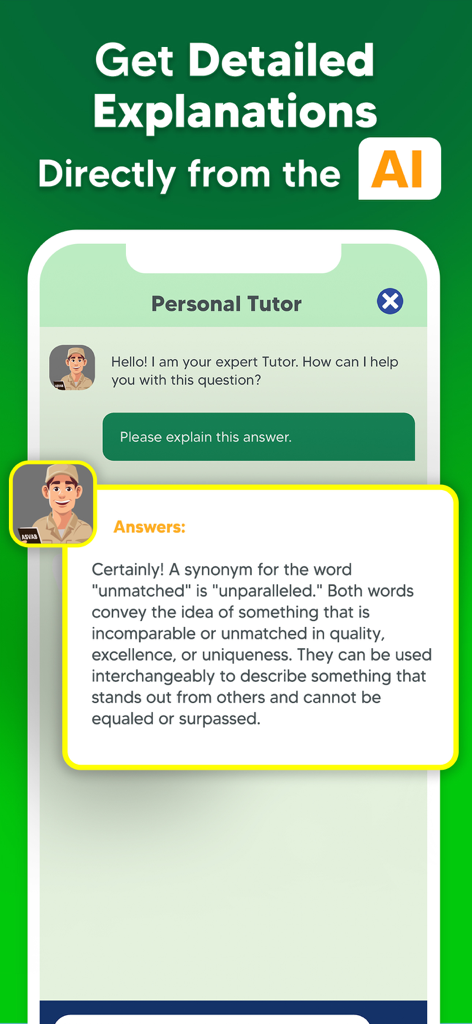 ASVAB Practice Prep Test 2025 - ASVAB exam prep app showing an AI tutor providing detailed question explanations