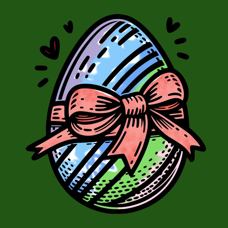 large chocolate egg with ribbon