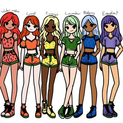 a group of girls wearing crop tops and shorts