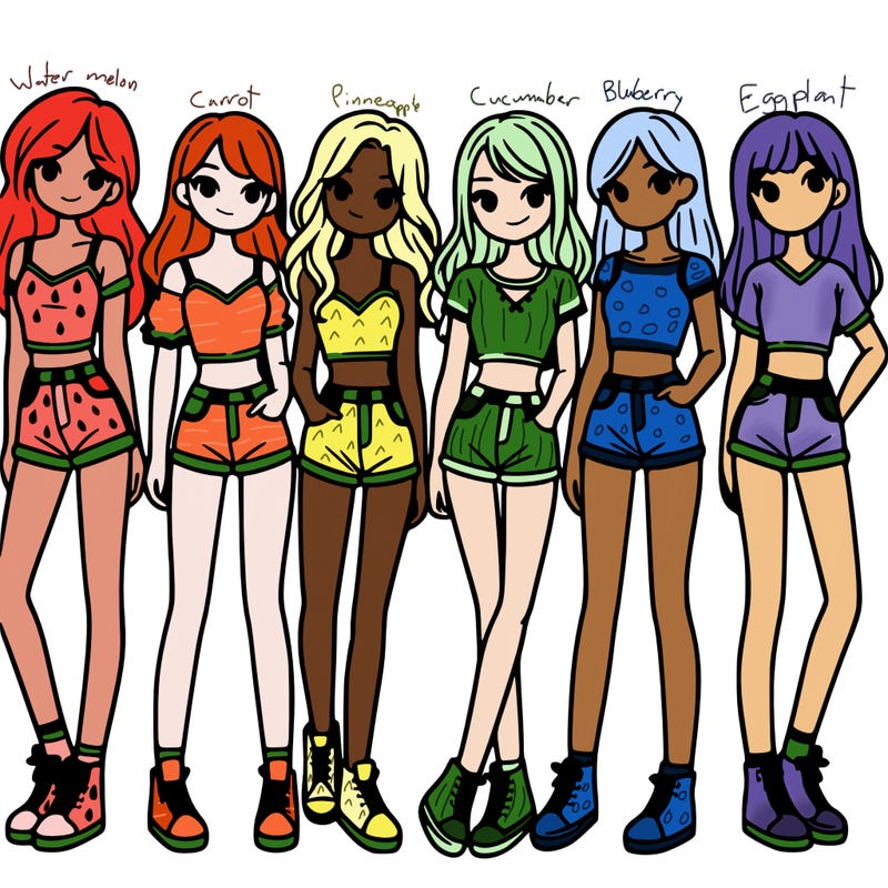 a group of girls wearing crop tops and shorts
