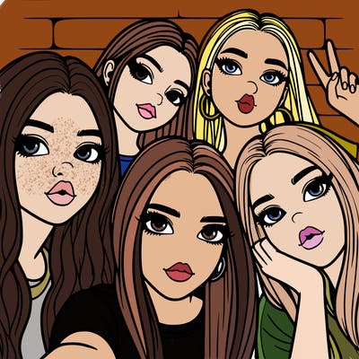 group of teen girls friends y2k up close in a selfie