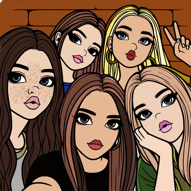 group of teen girls friends y2k up close in a selfie