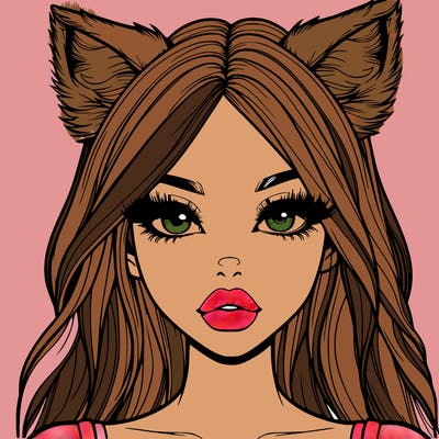 realistic girl with fox ears and realistic lips
