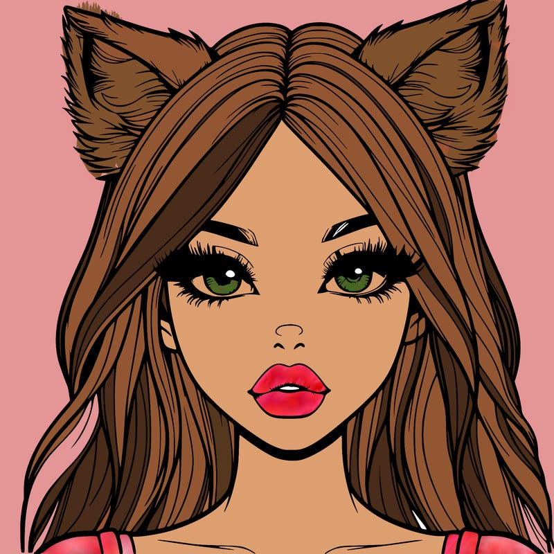 realistic girl with fox ears and realistic lips