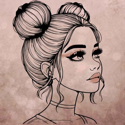 realistic girl with buns on the top of her head