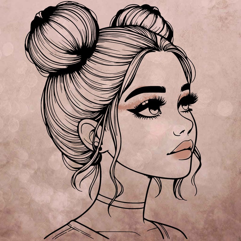realistic girl with buns on the top of her head