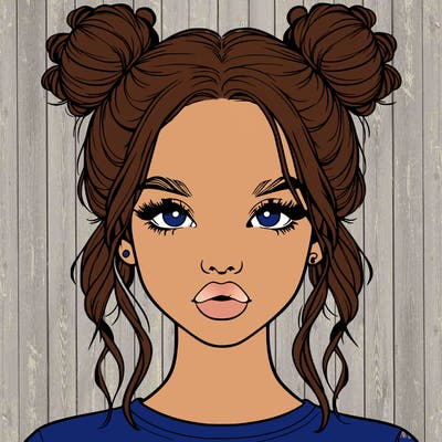 realistic girl with two buns in hair and lips