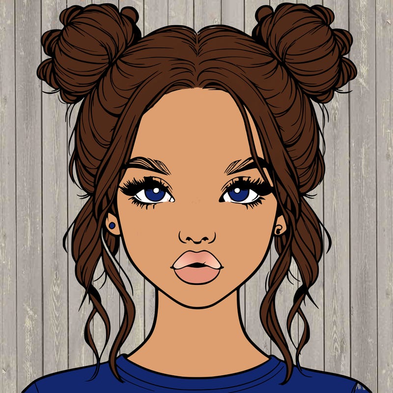 realistic girl with two buns in hair and lips