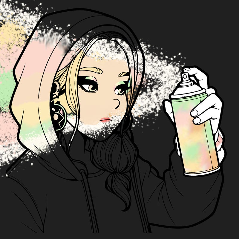 a realistic girl, spray painting