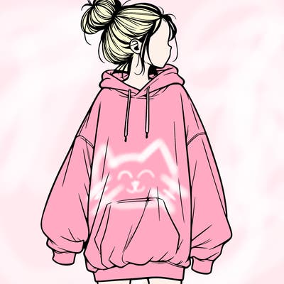 realistic girl with a oversized sweatshirt on and a bun