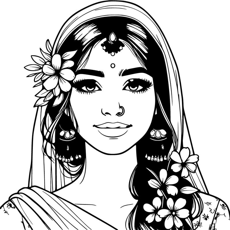 realistic girl with flowers