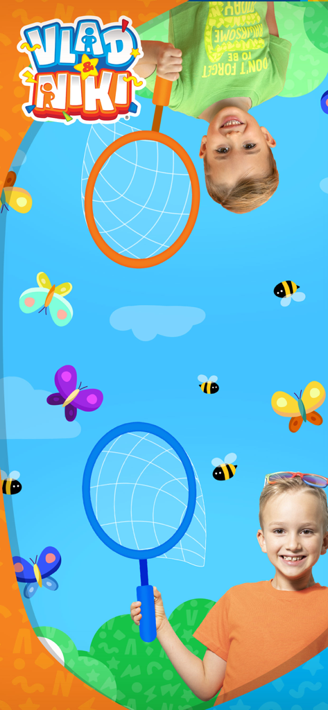 Vlad and Niki - 2 Players - Dos jugadores compitiendo para atrapar mariposas en un minijuego de Vlad y Niki