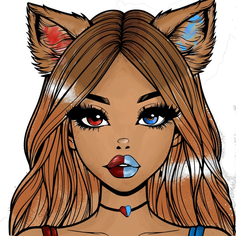 realistic girl with fox ears and realistic lips