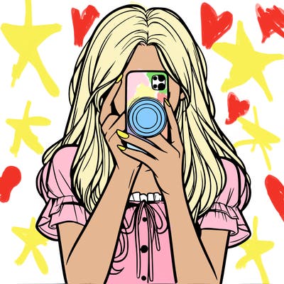 a realistic girl holding her phone taking pictures