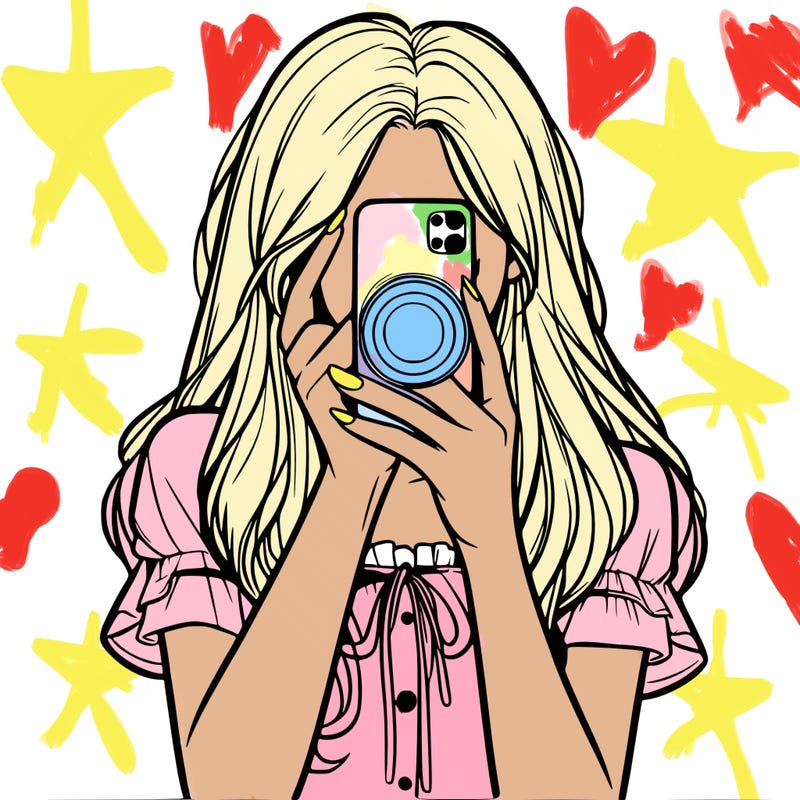 a realistic girl holding her phone taking pictures