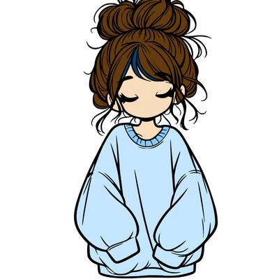 girl with baggy sweatshirt and messy bun