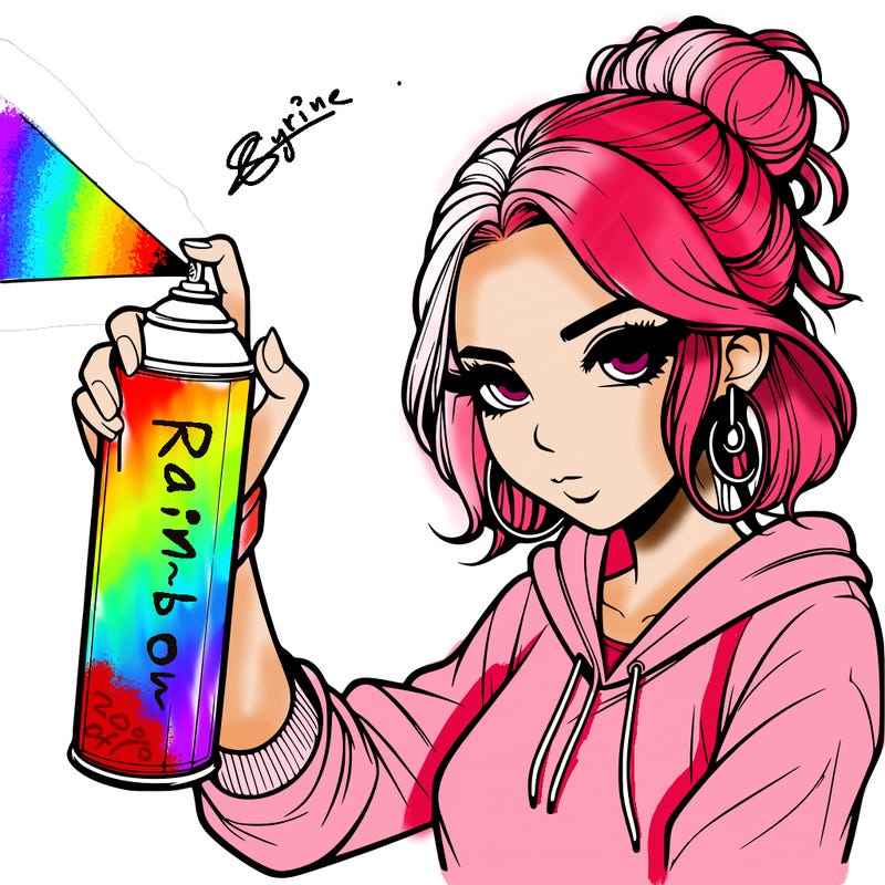 a realistic girl spray painting