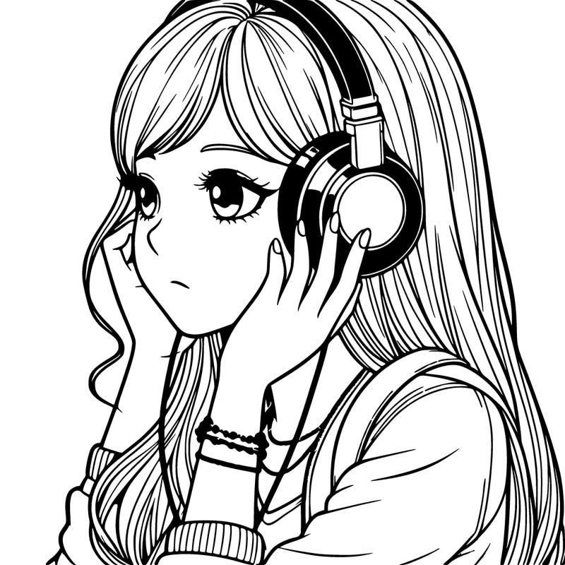 realistic girl listening to music