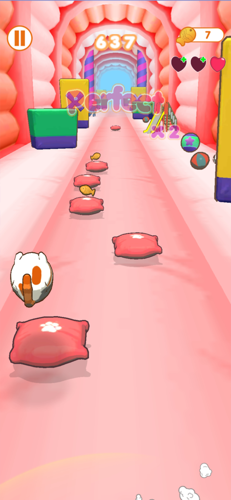 Cats HOP - A cute cat jumping on red cushions in a pink themed rhythm game level