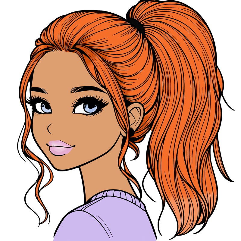 realistic girl with a high ponytail