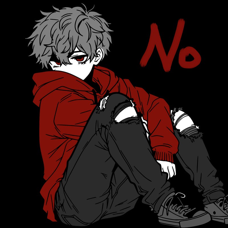 a male hoddie ripped jeans messy hair anime