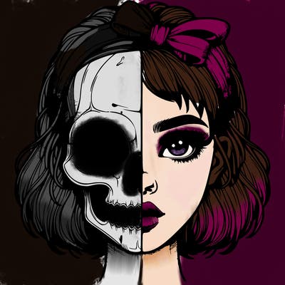 realistic girl with half skull mask