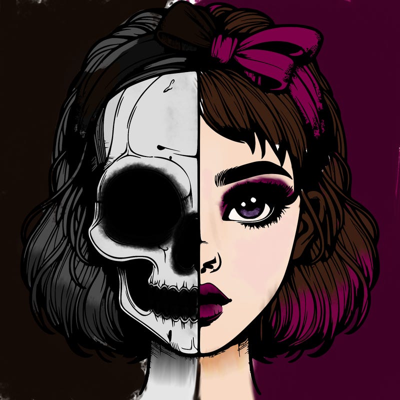 realistic girl with half skull mask