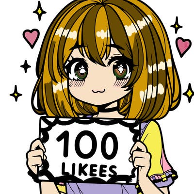 anima girl holding a 100 likes sign in her hand