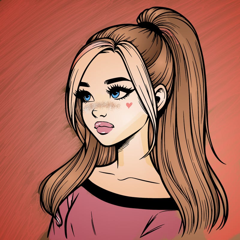 realistic girl with a high ponytail