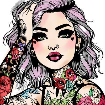 realistic girl with tattoos all over