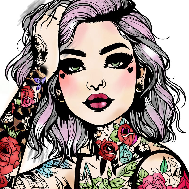 realistic girl with tattoos all over