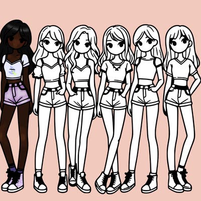 a group of girls wearing crop tops and shorts