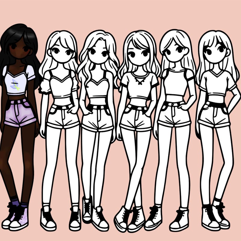 a group of girls wearing crop tops and shorts