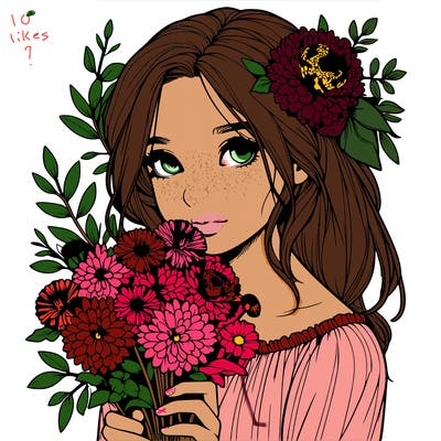 realistic girl with flowers
